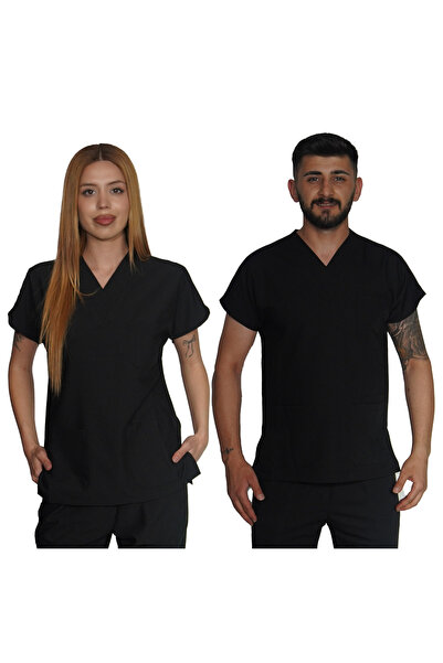 Marka LİKRALI UNİSEX HEMŞİRE VE DOKTOR TEK ÜST ÜNİFORMA SİYAH