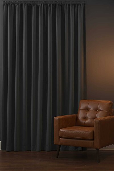 ViVeri Blackout Işık Geçirmez Karartma Fon Perde (Füme)Pilesiz Büzgülü Ekstra...