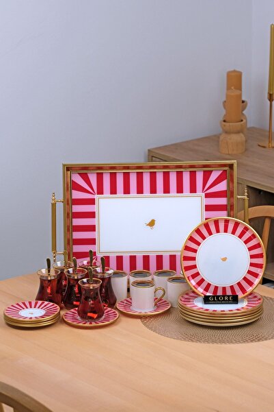 Glore Pink Line 31 Parça 6 Kişilik Tepsili Pasta Takımı