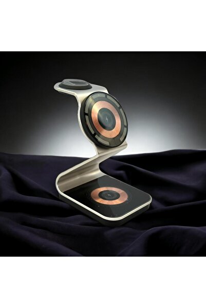 VRSmarty Statie de incarcare 3 in 1 QI Fast Charge 15W, Portabil, Suport telefon, Compatibil iPhone, Grey