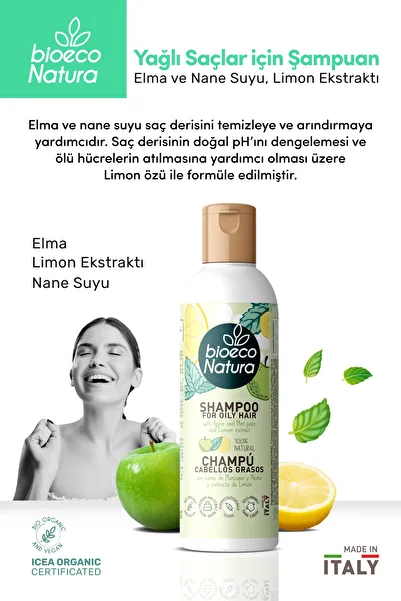 BioEco Natura Shampoo for Oily Hair Apple and Mint Juice with Lemon Extract