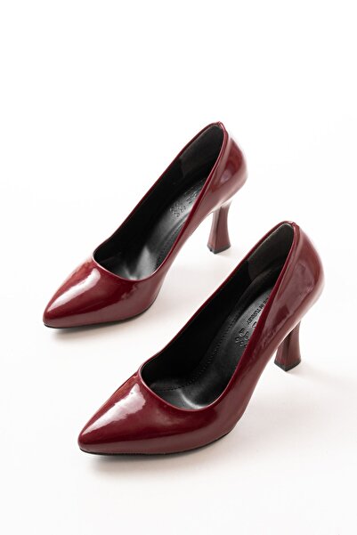 Rainon Store Burgundy Patent Leather Daily 9cm Heeled Classic Heeled Shoes