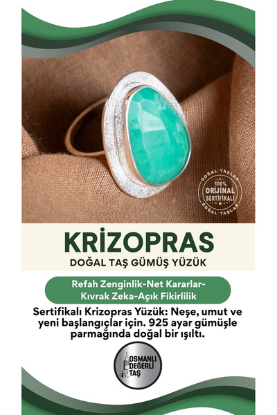 OSMANLI DEĞERLİ TAŞ SERTİFİKALI Krizopras Doğal Taş 925 Ayar Gümüş Yüzük