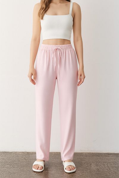 My Blog Pink Elastic Waist Wide Leg Trousers - 2813