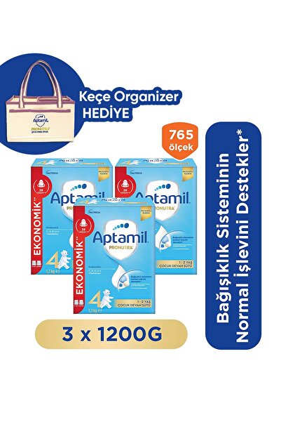Aptamil 4 Prebiyotikli Devam Sütü 1200 Gr X 3 Adet 3600 Gr-Keçe Organizer Hediye