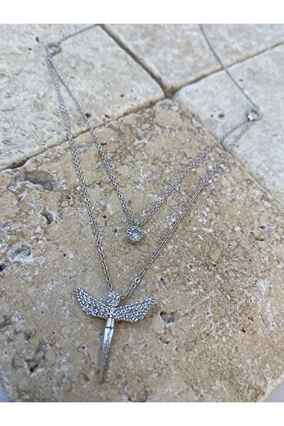 Byoz store قلادة من النحاس المطلي باللون الفضي مكونة من طبقتين من الذهب الأحم...