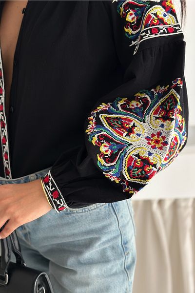 FEMELLE Cămașă din bumbac brodat cu broderie florală cu mâneci balon cu nasturi albe pentru femei