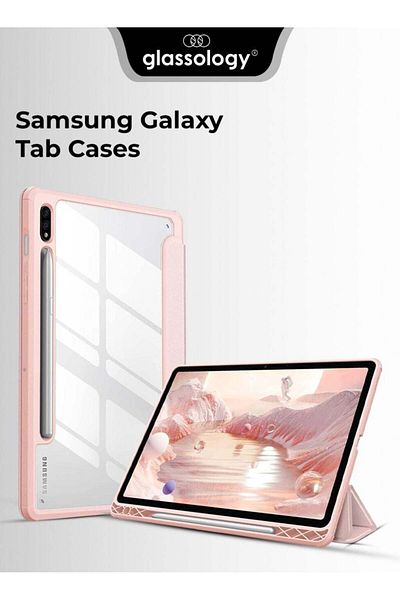 Glassology Hybrid Slim Case for Samsung Galaxy Tab S8 ULTRA with S Pen Holder, Shockproof Cover with Clear Tran