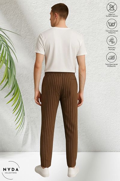 Nyda Collections Men's Crepe Fabric Striped Seasonal Pocket Elastic Waist Lace-Up Trousers