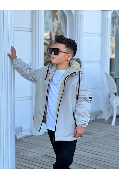 Zaziko Kids Boy's Hooded Fur Coat Km3050