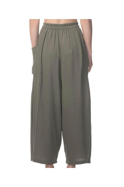 Appleline Women's Khaki Color Bohemian Viscose Loose Trousers