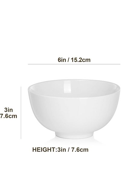 Malacasa Porcelain bowl set, 6 pieces, 15 cm, 770 ml, salad bowl, soup, cereal, durable and stackable, white