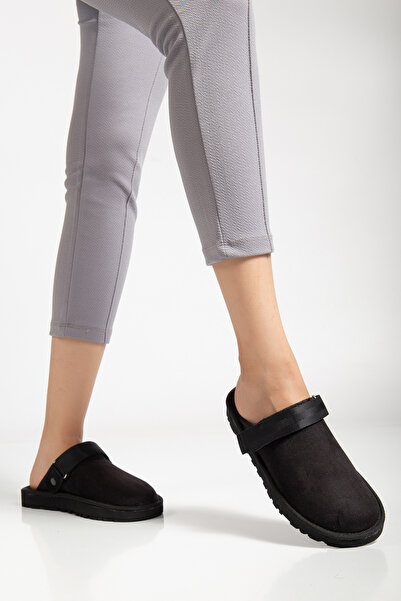 meyra'nın ayakkabıları Γυναικείες Μαύρες Suede Velcro Ρυθμιζόμενες Παντόφλες - Σανδάλια