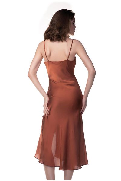 Appleline Cinnamon Color Satin Strap Evening Dress