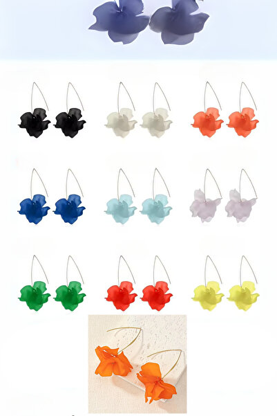 MAZEN Renkli Çiçek Model Uzun Küpe | Turuncu | Yazlık Zarif Tasarım | Kadın Takı Aksesuar