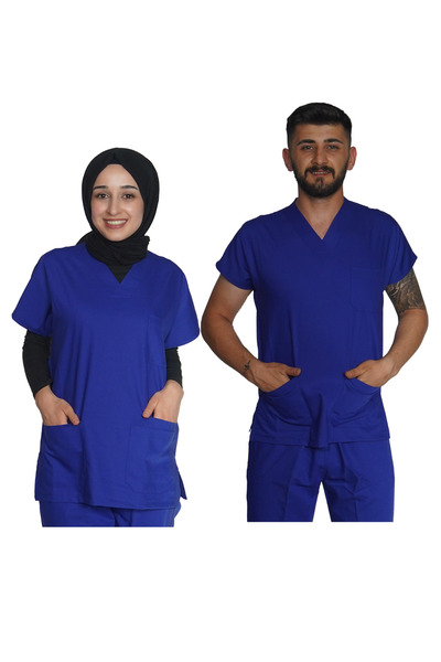 Marka LİKRALI UNİSEX HEMŞİRE VE DOKTOR TEK ÜST ÜNİFORMA SAKS MAVİ