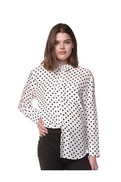 Appleline Women's Ecru Color Polka Dot Viscose Shirt