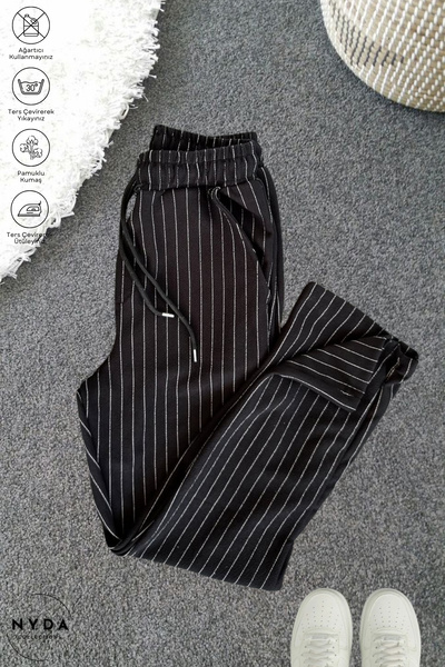 Nyda Collections Men's Crepe Fabric Striped Seasonal Pocket Elastic Waist Lace-Up Trousers