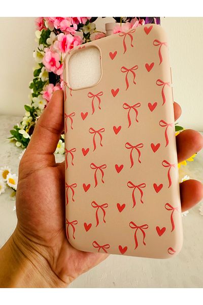 HyperAge iPhone 11 Case Ribbon Bow Design Printed Velvet Inside Launch Silicone Cover