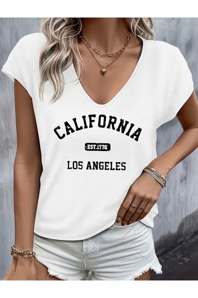 FUFLUNS تي شيرت نسائي بدون أكمام مطبوع عليه كاليفورنيا