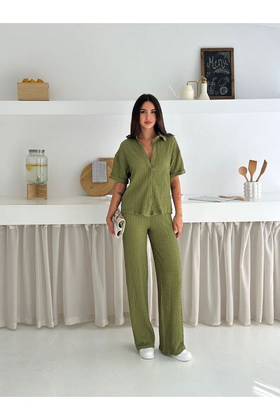 Ozy Fashion Green Seersucker Fabric Summer Double Suit