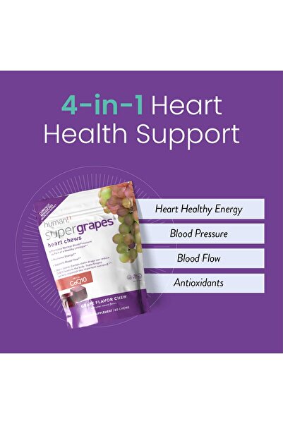 Humann SuperGrapes Chews – 100mg CoQ10 & Grape Seed Extract – Grape Flavor, 60 Count