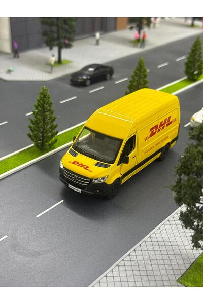 YILDIRIM OYUNCAK Çek Bırak Diecast Model Araba 10 cm - Mercedes Sprinter Kargo Arabası DHL Metal Açılabilir Kapılı