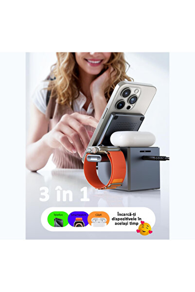 OBRALIX Încărcător wireless Magsafe 3 în 1, 15w, pliabil, negru -