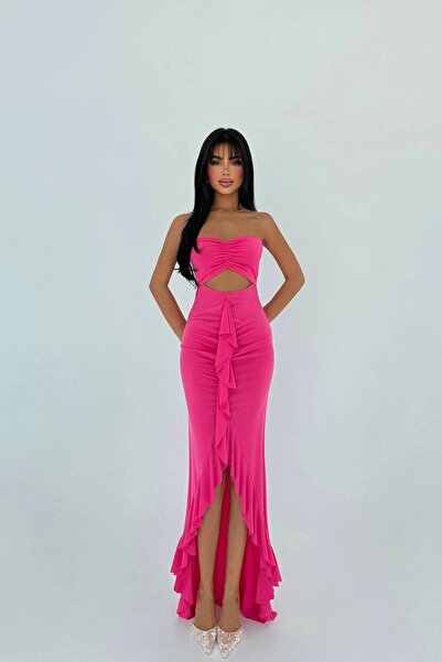 DİLA BOUTIQUE Fırfırlı Straplez elbise