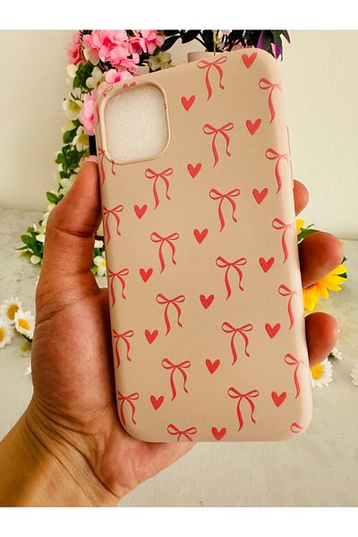 HyperAge iPhone 11 Case Ribbon Bow Design Printed Velvet Inside Launch Silicone Cover