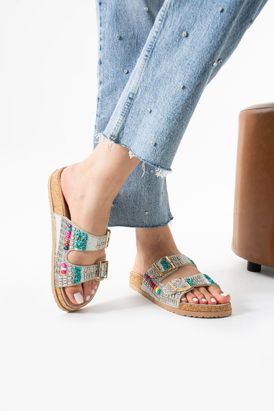PABUÇ BUTİK Pabuç Butik Tasarım Taşlı Etnik Tokalı Kadın Terlik