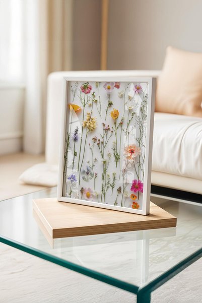 Buka Shops Pressed Flowers Themed Decorative Painting - White Premium Framed