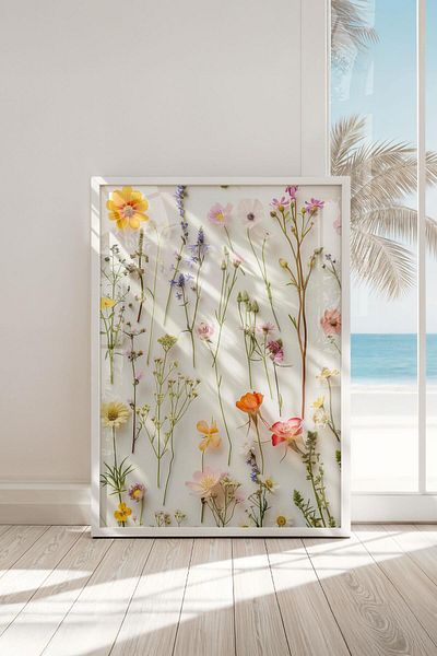 Buka Shops Pictură modernă cu design de flori uscate - cadru premium alb