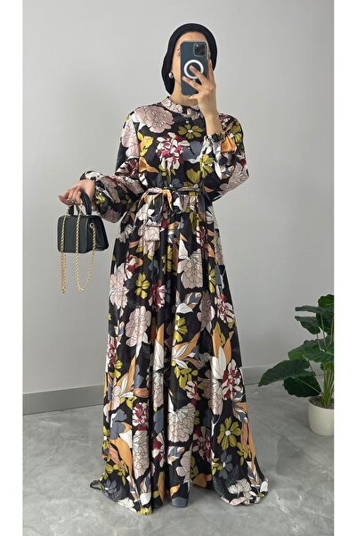 NİSUM MODA Σατέν Φόρεμα Hijab με Floral σχέδιο
