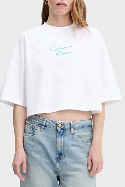 Calvin Klein D1 Collection Women's White Crop T-Shirt Lv047C202G-Yaa