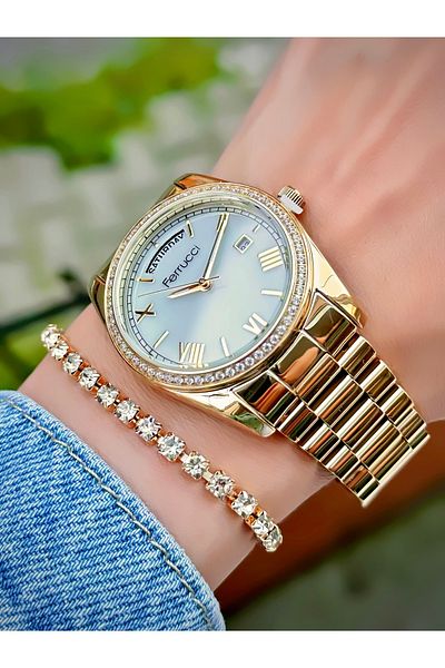 Ferrucci Women's Wristwatch Steel Cord 3 Atm Water Resistant Bracelet Gift Calendar Watch
