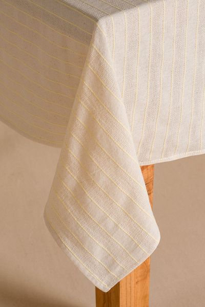 Koza Home Grain 100% Cotton Tablecloth Cream-Yellow Border Detailed 140X200 cm 2596