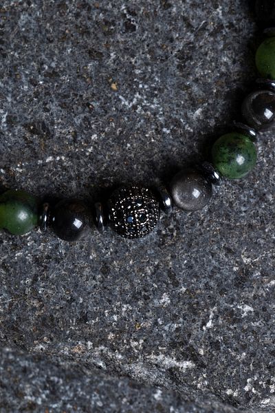 OSMANLI DOĞAL TAŞ Certified Jade, Obsidian, Hematite Zircon Apparatus Natural Stone Macrame Bracelet