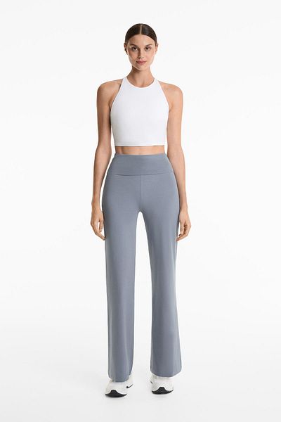 Oysho Foldover waist cotton blend flare trousers