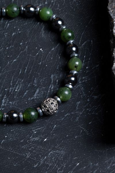 OSMANLI DOĞAL TAŞ Certified Jade, Hematite Zircon Apparatus Natural Stone Macrame Bracelet