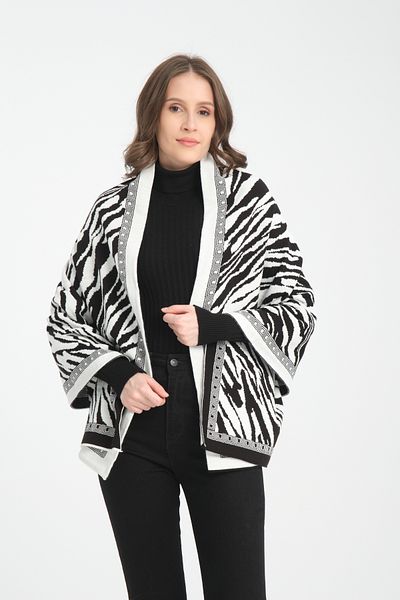 T Crazy T-Crazy Knitwear Zebra Pattern Double-Layer and Double-Faced Knitwear Knitted Shoulder Shawl
