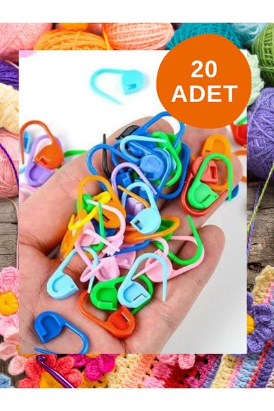 Etiket Vitrini Colorful Plastic Safety Pin Set - Practical Solution for Bowknot and Baby - 20 Pieces - Leather Tag Gift