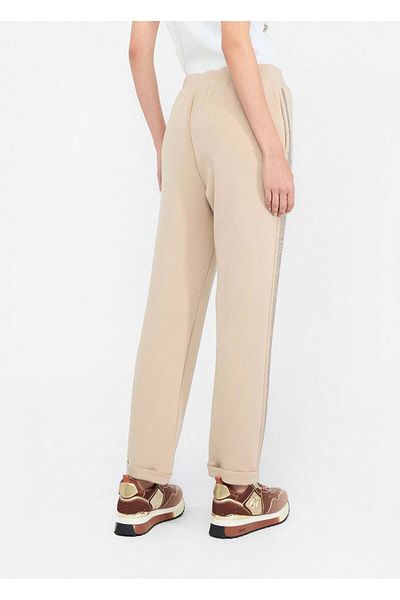 Liu Jo Women's Regular Fit Waist Drawstring Side Logo Stripe Pattern Beige Trousers Tf5093J4616-60906