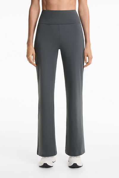 Oysho Foldover waist cotton blend flare trousers