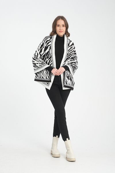 T Crazy T-Crazy Knitwear Zebra Pattern Double-Layer and Double-Faced Knitwear Knitted Shoulder Shawl