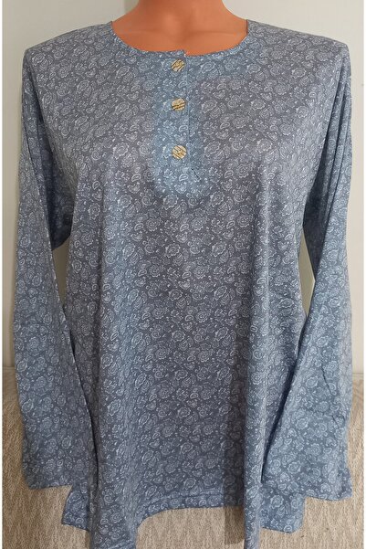 Anne Er Clothing Paper Print Blouse Long Sleeve 3 Buttons Patterned