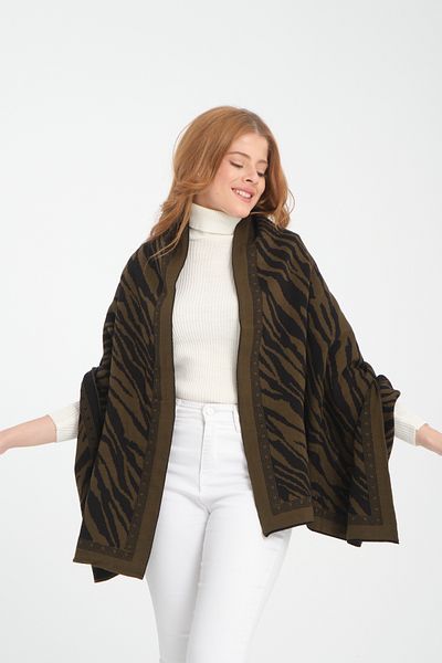 T Crazy T-Crazy Knitwear Zebra Pattern Double-Layer and Double-Faced Knitwear Knitted Shoulder Shawl