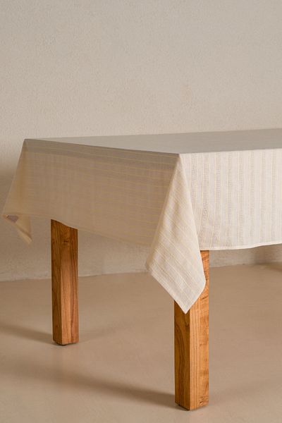 Koza Home Grain 100% Cotton Tablecloth Cream-Yellow Border Detailed 140X200 cm 2596