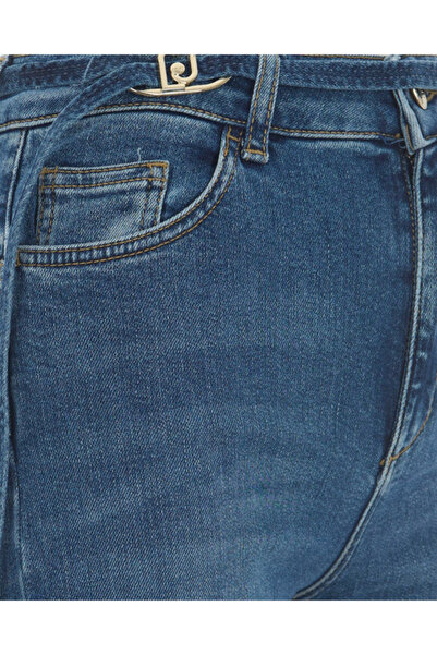 Liu Jo Women's Comfortable Fit Vintage Patterned Wide Leg Navy Blue Trousers Uf5100D0264-7L899