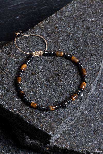 OSMANLI DOĞAL TAŞ Certified Tiger Eye, Hematite Natural Stone Macrame Bracelet